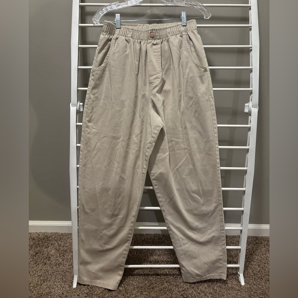 Vintage Elastic Waist Wide Leg Khaki Trousers – Barrel Leg Fit (Fits S/M)